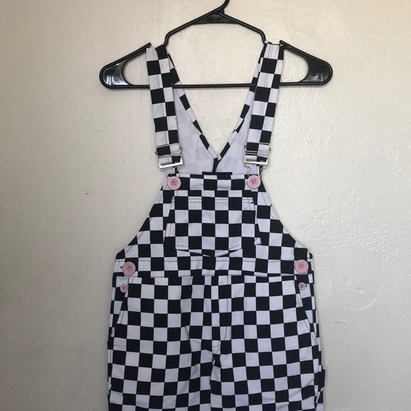 Retro checkerboard pattern jumpsuit overalls - Picture 2 of 7